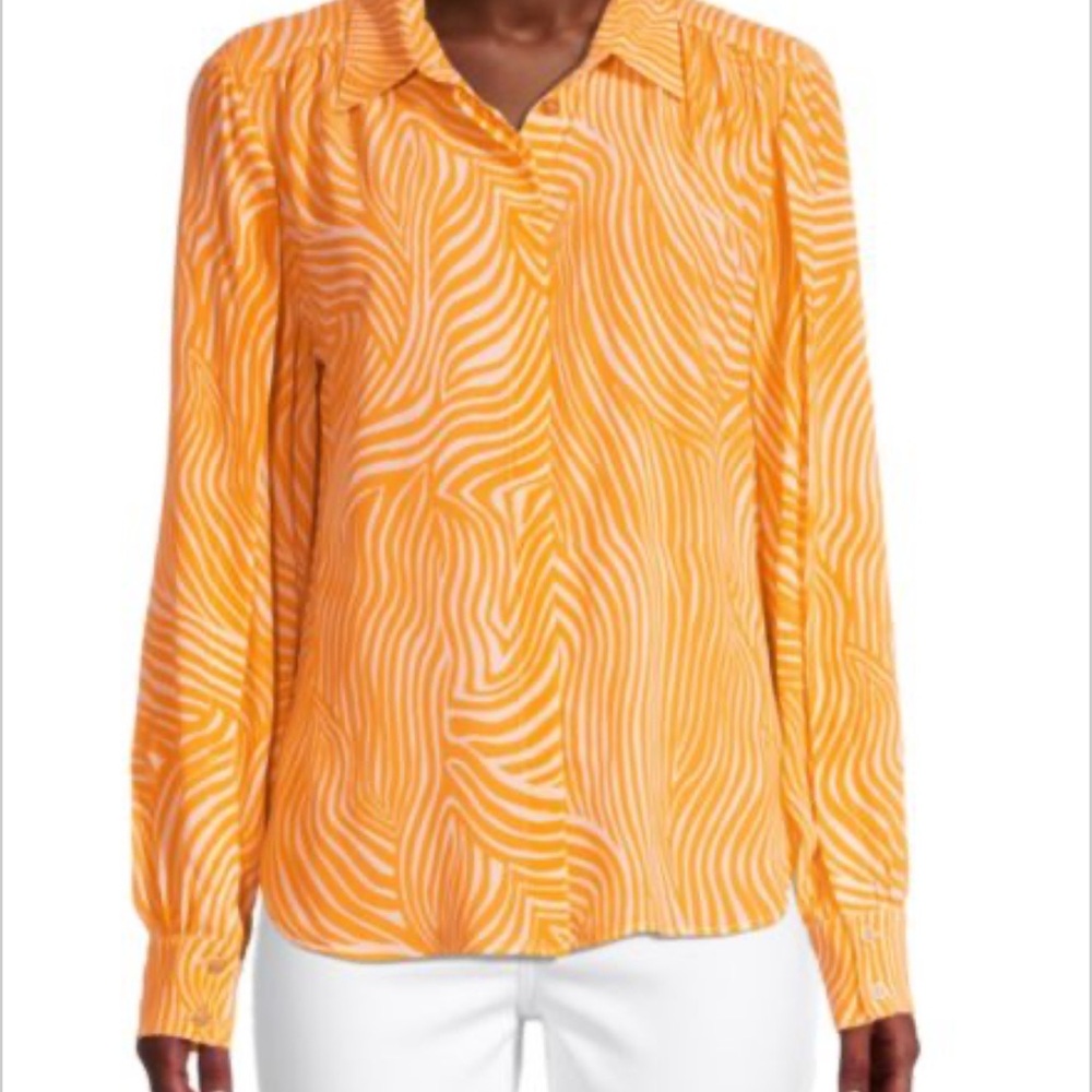 Bailey 44 Shirt Women's S Orange Katrina Wavy Striped Long Sleeve Button Front
